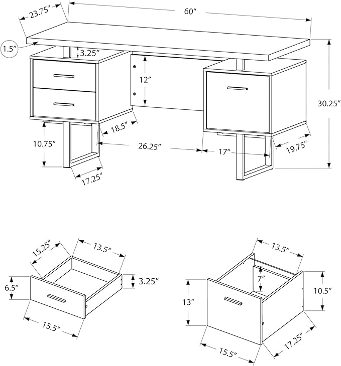 Monarch Specialties Dark Taupe Reclaimed-Look/Silver Metal Office Desk 60-Inch