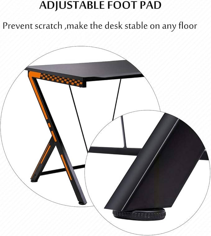 POWERSTONE Gaming Desk 46” Gaming Computer Desk - Racing Style PC Gamer Desk Large Office Writing Workstation Black Home Table