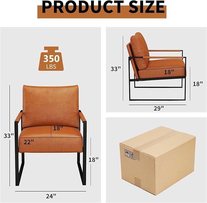 CANMOV Modern Accent Chair Set of 6 PU Leather Armchair with Metal FrameComfy Single Reading Chair with Soft Padded Backrest and Cushion for Living Room BedroomReading RoomOfficeBrown