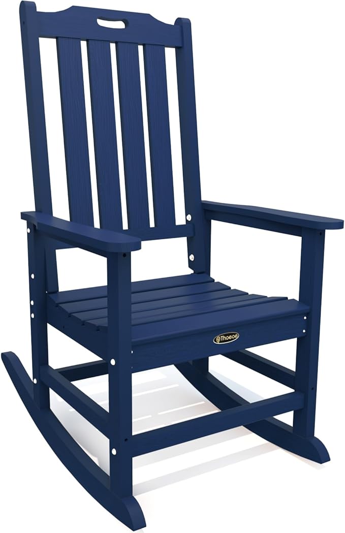 Oversized Rocking Chair Outdoor Rocking Chair for Adults All Weather Resistant Porch Rocker for Lawn Garden Navy Blue