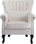 chairus Mid-Century Modern Accent Chair Comfy Single Sofa Chair Channel Back Armchair with Small Pillow for Living Roon Bedroom Club - Velvet Cream