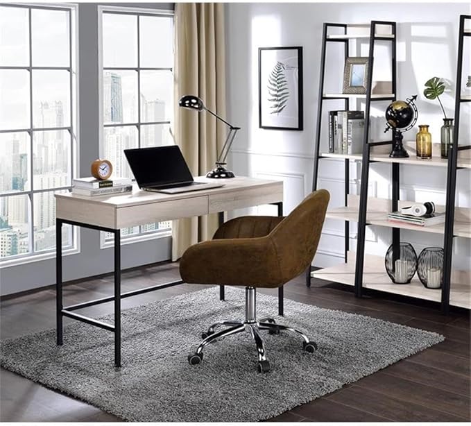 Acme Wendral Wooden Top Writing Desk with 2 Drawers in Natural and Black