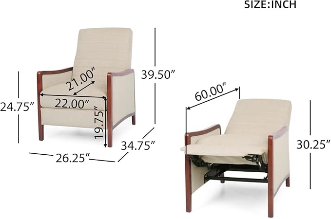 Merax Push Back Recliner Chair with Footrest Reading Lounge Accent Lazy Sofa Seating for Living Room Bedroom Dorm Mid-Century Modern Style Dorm Beige
