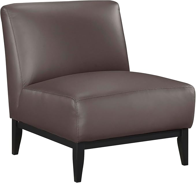 Lexicon Modern Living Room Leather Accent Chair Luxury Genuine 100% Top Grain Leather Upholstered Armless Chair Comfortable Seat Black Solid Wood Legs for Bedroom/Office Easy Assembly Dark Brown