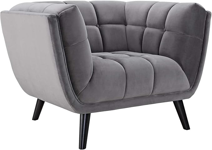 Modway Bestow Mid-Century Performance Velvet Upholstered Tufted Accent Lounge Chair in Gray