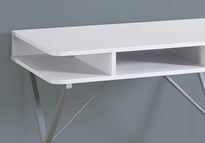 Penau Modern Computer Desk Home Office Furniture with Open Storage Shelves 31.5Inch L White Laminate Top Grey Metal Base