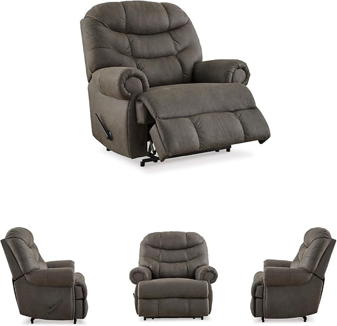 Signature Design by Ashley Camera Time Classic Tufted Faux Leather Zero Wall Recliner Gray