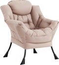 Lazy Chair for Living Room Modern Soft Reading Chair Accent Contemporary Sofa Chair with Armrests and a Side Pocket for Bedroom Dorm &amp Office Khaki