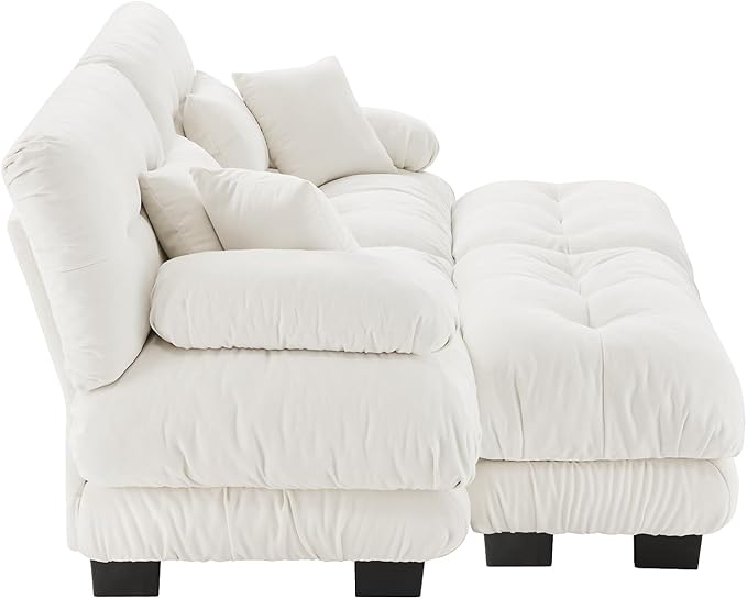 Modular Sectional Sofa Bed Chenille Comfy Cloud Couch with 2 Ottomans Sleeper Daybed with 2 Lumbar Pillows and 2 Throw Pillows Couches for Living Room (White 2 Seat + 2 Ottoman)