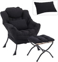 Lazy Chair with Ottoman Modern Accent Chair with Lumbar Pillow Black Sofa Armchairs with Folding Footrest Oversized Supportive Chairs for Bedroom Reading