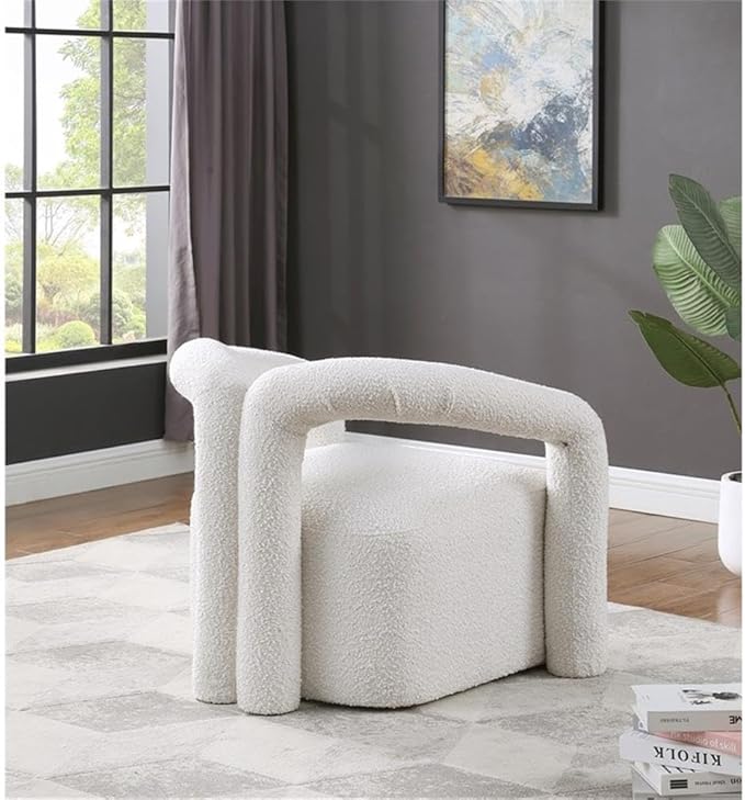 Pemberly Row Modern Accent Arm Chair Cream Boucle Fabric Upholstery 33 L x 28 D x 28 H Medium Firm Seating Fully Assembled Elegant Contemporary Chair for Living Room or Bedroom