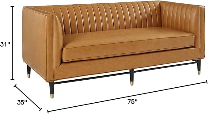Modway Devote Channel Tufted Vegan Leather Loveseat in Tan