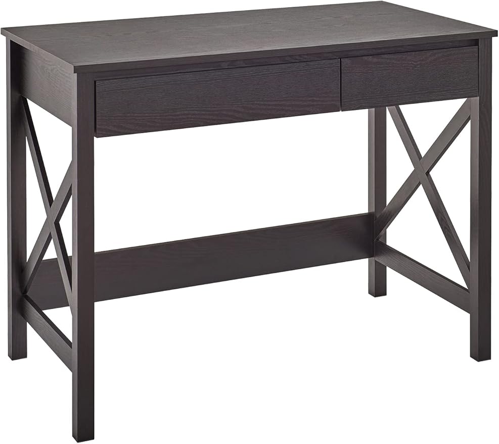 ClosetMaid 3955 X-Frame Design Writing Desk or Console Table with Drawers Black Walnut Wood
