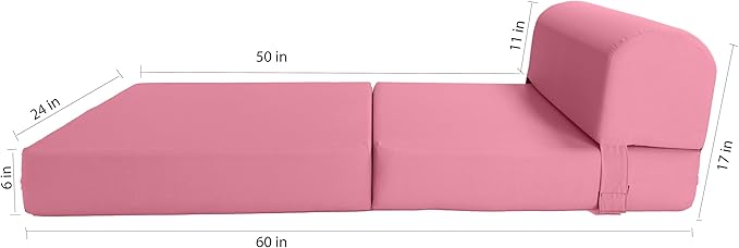 D&ampD Futon Furniture Sleeper Chair Folding Bed Studio Sofa Guest Folded Mattress High Density Foam (70 x 24 x 6 Pink)