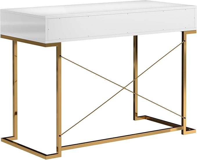 Clihome Console Table with 2 Drawers 42'' Entryway Table with Storage Desktop Sofa Table Hallway with Golden Legs and X-Shaped Bracket