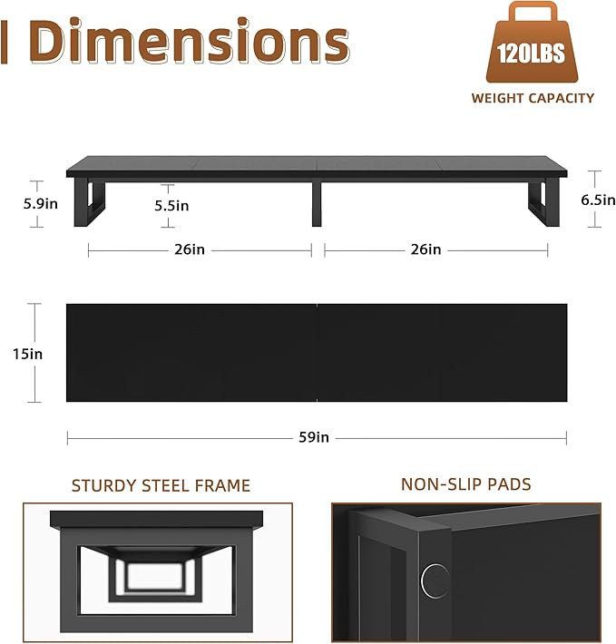 YAOHUOO 59 Large TV Riser for 32-75 inch TV TV Riser Stand Shelf with Steel Legs Tabletop TV Stand Riser for Home OfficeBlack