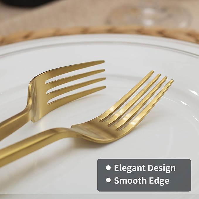 Alata Cube Matte Gold 40-Piece Flatware Set Forged Cutlery Set Service for 8 Stainless Steel Tableware with Square Handle for Home/Restaurant Dishwasher Safe