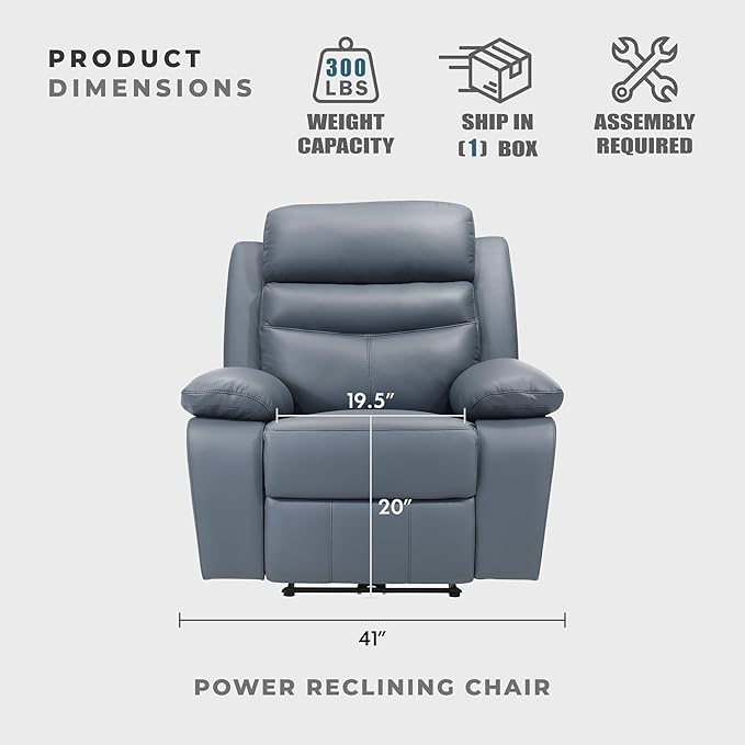 Lexicon Recliner Chair Living Room Leather Match Reclining Sofa Chair Home Theater Seating Wall Hugger Recliner Power Recliner Sofa Chair for Living Room/Office/Apartment Blue