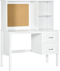 Computer Desk with Drawers Shelves Home Office Desk with Storage Corkboard Workstation Table with Cable Hole White