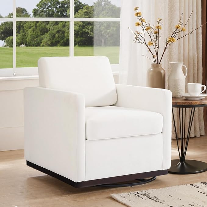 Swivel Barrel Accent Chair Mid Century Modern Arm Chair for Living Room Bedroom Comfy Club Reading Lounge Sofa Corner Chairs for Adults (Chenille Beige Set of 2)