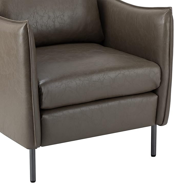 HULALA HOME Leather Armchair Set of 2 Modern Faux Leather Accent Armchair Upholstered Living Room Chairs with Moveable Cushion for Living Room Office Reading Customer Reception Grey