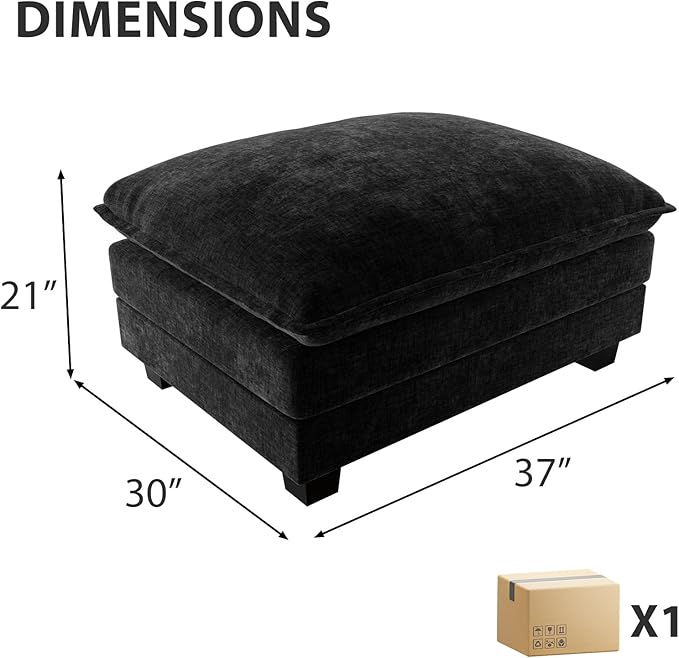 ELUCHANG Ottoman for Modular Sectional Cloud Couch Deep Seat Sofa for Apartment Living Room and Bedroom Easy Assembly Chenille Black
