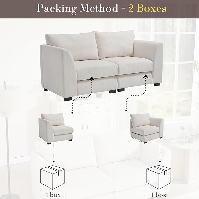 HEAH-YO 58 Inch Loveseat Sofa 2-Seater Sectional Couch with High Density Foam Small Cloud Couch for Living Room Linen White