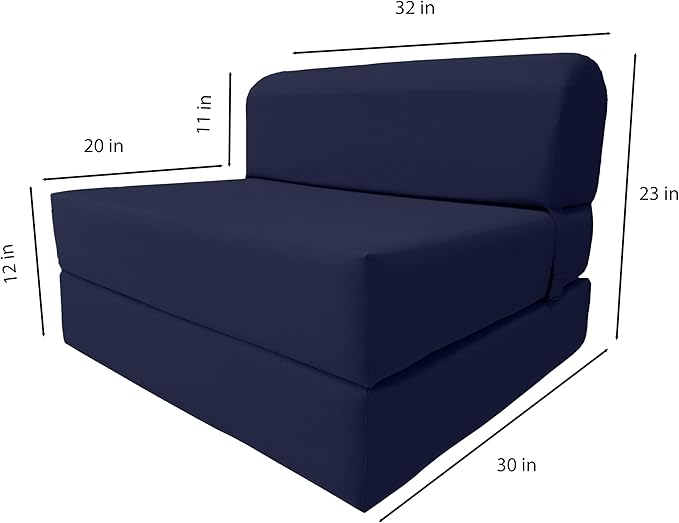 D&ampD Futon Furniture Sleeper Chair Folding Foam Bed Portable Studio Guest Sofa Beds 6 x 32 x 70 Navy Blue