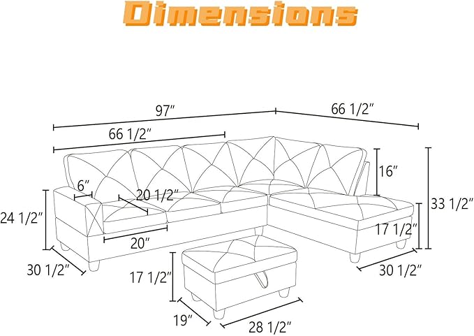 FONTOI L Shaped Sectional Couch with Otttoman 97 Leather Sectional Sofa for Living Room Modular Couches with Cup Holders for Bedroom Apartments Dark Grey