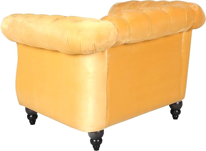 Accent ChairVelvet Chesterfield Sofa Modern Tufted Couch 1 Seater Sofa with Scroll Arms and Nailhead for Living Room Yellow
