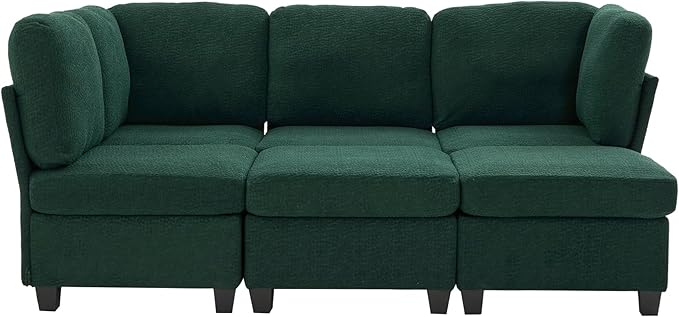 U Shaped Modular Sectional Sofa Couch with Storage Ottoman 6 Seat Convertible Upholstered Deep Seat Sofa with Chaise Lounge Comfy Cloud Couch for Living Room Emerald Green