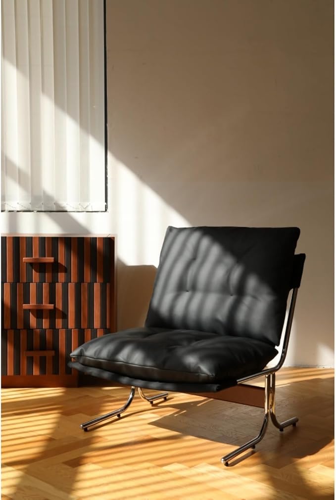Leather Armchair Modern Accent Chair High Back Living Room Chairs with Metal Legs and Soft Padded Sofa Chairs for Home OfficeBedroomDining Room (Black)