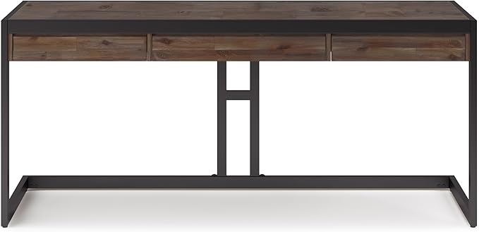 SIMPLIHOME Erina Large Desk - 72 Inch Wide Solid Acacia Wood and Metal Writing Desk in Rustic Natural Aged Brown Modern Industrial Home Office Computer Table with Drawers and Flip-Down Keyboard Tray