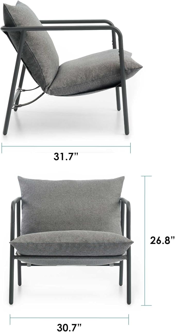 Mellow Wyn Sling Accent Chair with Arms/Casual Home Metal Framed Armchair with Plush Foam Cushions