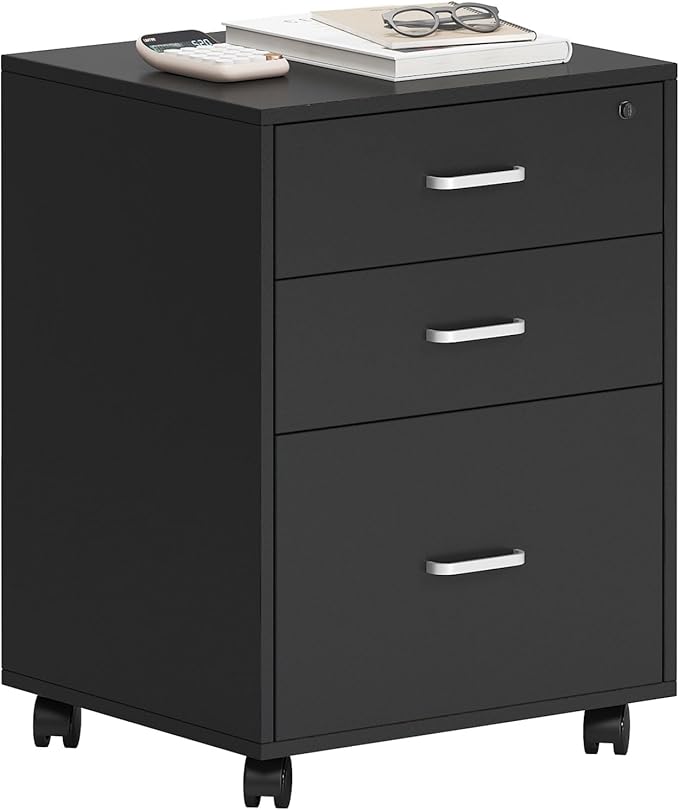 Need 3 Drawer Wood Mobile File Cabinet with LockRolling Filing Cabinet for Letter/A4 Size for Home Office Black