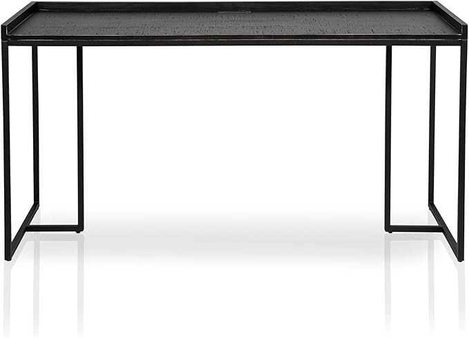 HOMES: Inside + Out Hermosa Industrial Geometric Base 59 in. Computer Desk with USB Ports and Outlet for Home Office Study Room Black