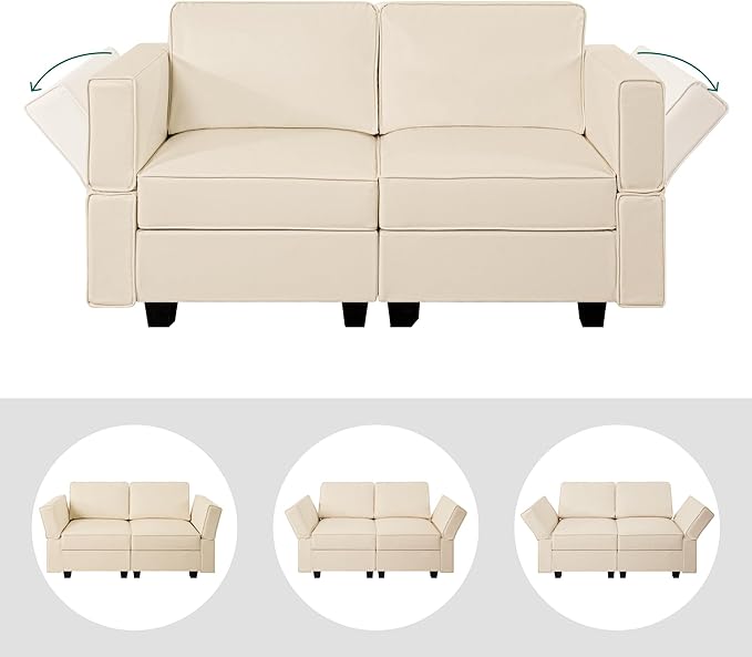 Naomi Home Sarah Modular Loveseat Sofa Couch with Storage Seats Air Leather 2 Seater Love Seats for Small Spaces Beige