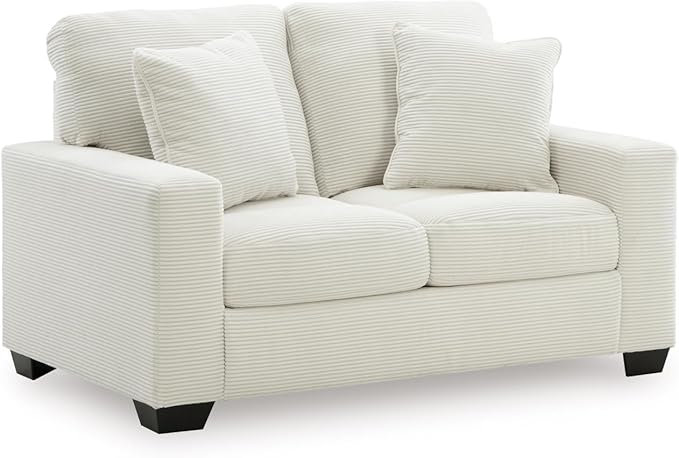 Signature Design by Ashley Ammon Casual Anti Sag Loveseat with Loose Seat Cushion and 2 Accent Pillows White