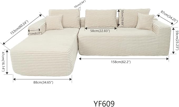 L-Shaped Modular Sectional Sofa 103.5 Beige - No Assembly Couch for Living Room High Resilience Sponge &amp Spring Support