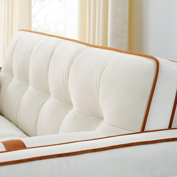 3 in 1 Sleeper Sofa Couch Bed Small Tufted Velvet Convertible Loveseat Futon Sofa w/Pullout Bed Adjustable Backrest Cylinder Pillows for Living Room Apartment Easy to Assemble Beige 55.5