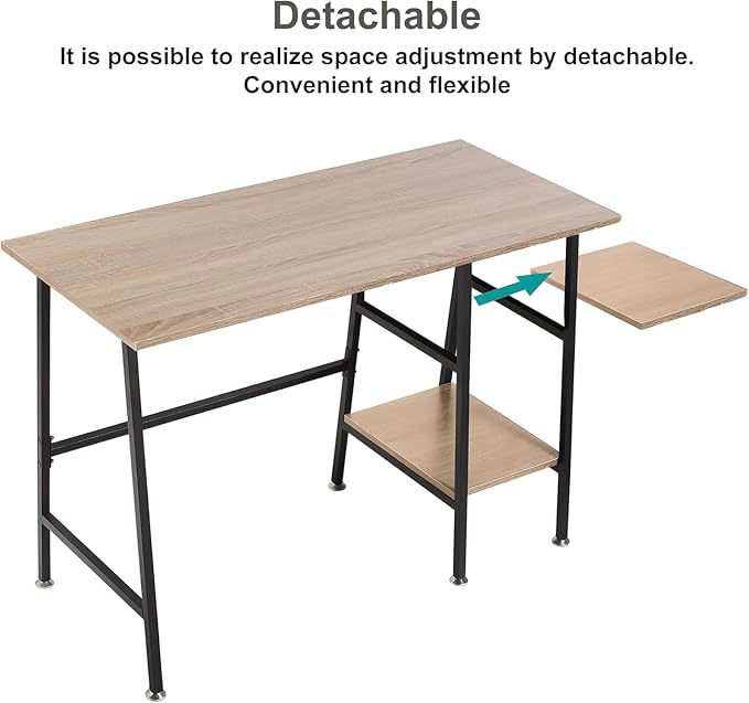 VECELO 43 Inch Computer Desk Writing Study Work Office Table Modern Desk with Shelves Wooden Desk for Home BedroomOak Desk