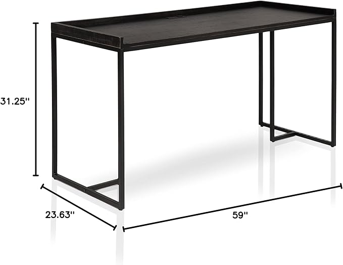 HOMES: Inside + Out Hermosa Industrial Geometric Base 59 in. Computer Desk with USB Ports and Outlet for Home Office Study Room Black