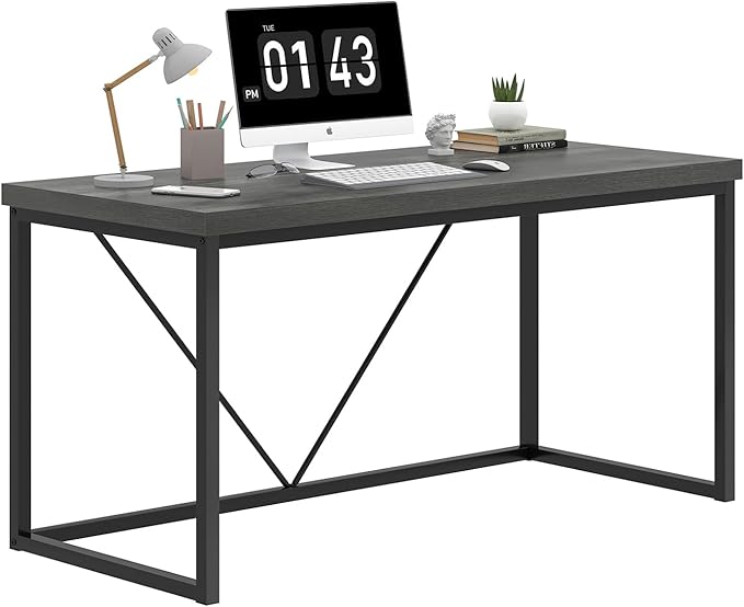 EXCEFUR Modern Home Office Desk Wood and Metal Computer Desk Industrial Writing Study Gaming Table for Living Room Bedroom Rustic Grey 53 inch