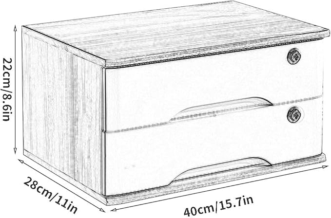 Solid Wood Storage Box Desk Organizers with LockFile Cabinet Office Desktop Debris Storage Box Locking Filing Cabinet 2/3/4 Drawers (2 Layer)
