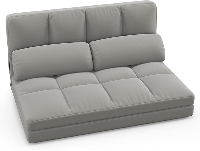 Giantex Floor Sofa Bed with 2 Pillows Convertible Sofa Couch w/ 6 Positions Adjustable Backrest Velvet Cover Folding Lazy Sleeper Sofa for Living Room Bedroom Guest Room (Light Grey)