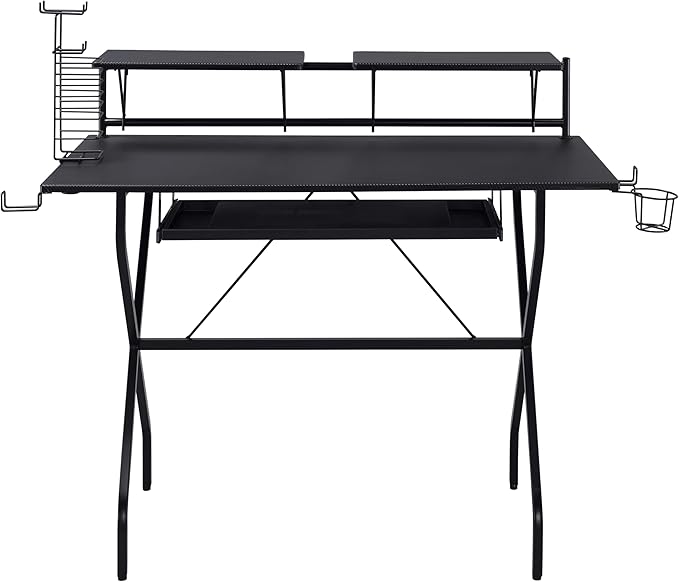 Home Office Desk Black Computer Desk with Keyboard Tray