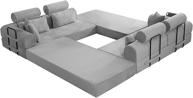 KEIKI 106 4Seat Modular Sectional Corduroy Sofa Couch for Living Room Apartment Living Family Friendly Homeowners Soft Plush Comfortable Cozy Relaxing Lounge Contemporary Design Light Gray