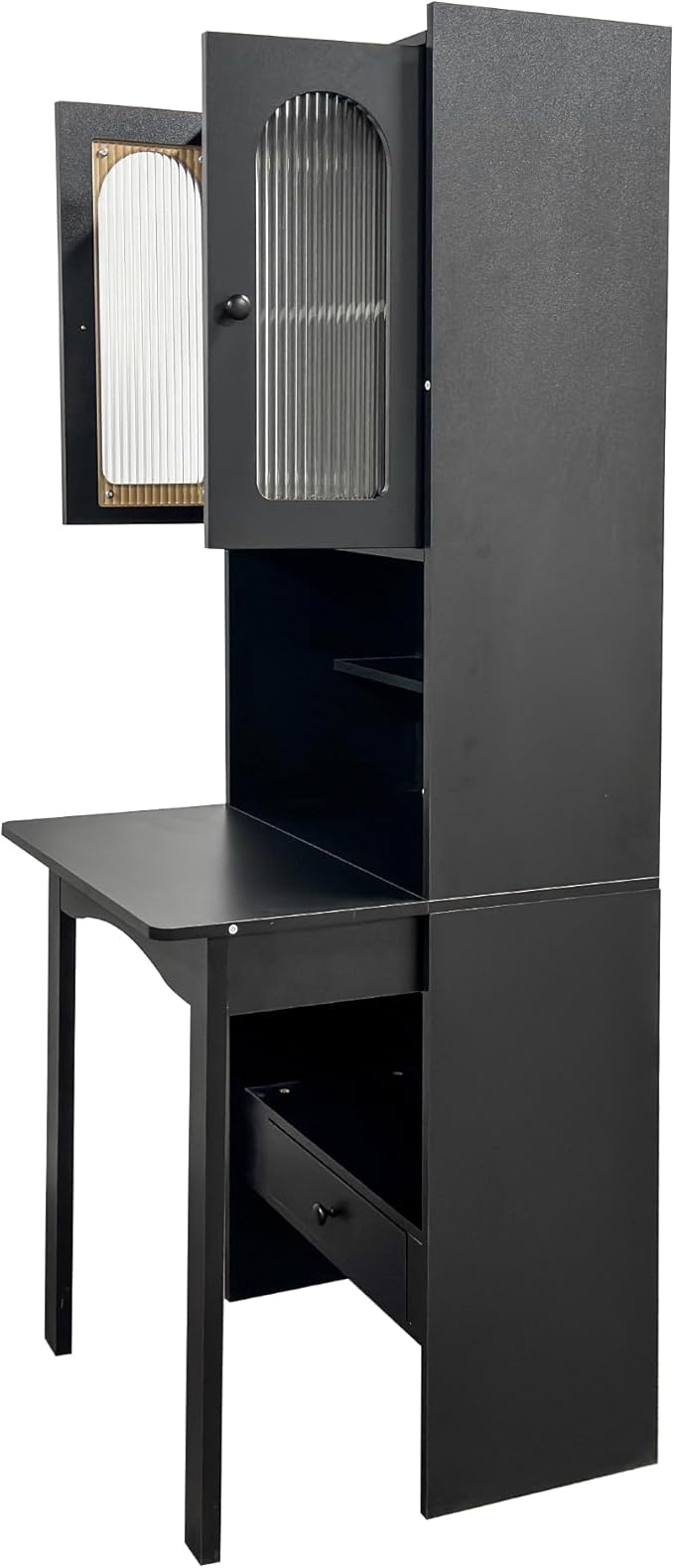 ZeHuoGe Fold-Out Convertible Writing Table Desk Cabinet with Shelf and Drawer Multi-Function Home Office Workstation (Black)