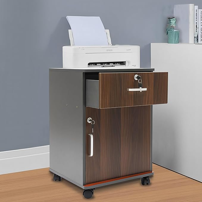 Mobile File Cabinet Rolling Printer Stand with Open Storage Shelf abric Lateral Filing Cabinet fits A4 or Letter Size for Home Office Black