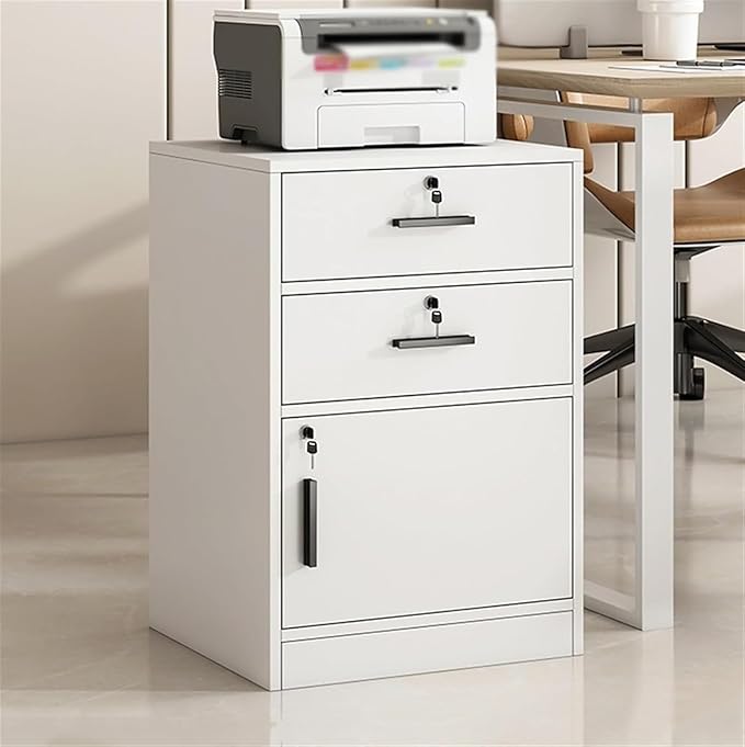 File Cabinet Office Filing Cabinet with One DoorFiling Cabinet with LockMulti-Layer Storage Under Desk Storage(Color:White)